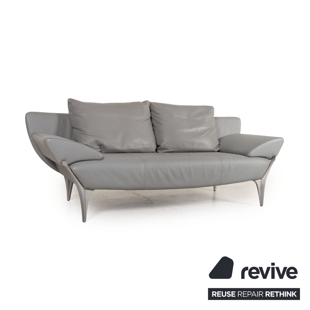 Rolf Benz 1600 Leder Sofa Grau Zweisitzer Funktion Armlehnenfunktion Couch