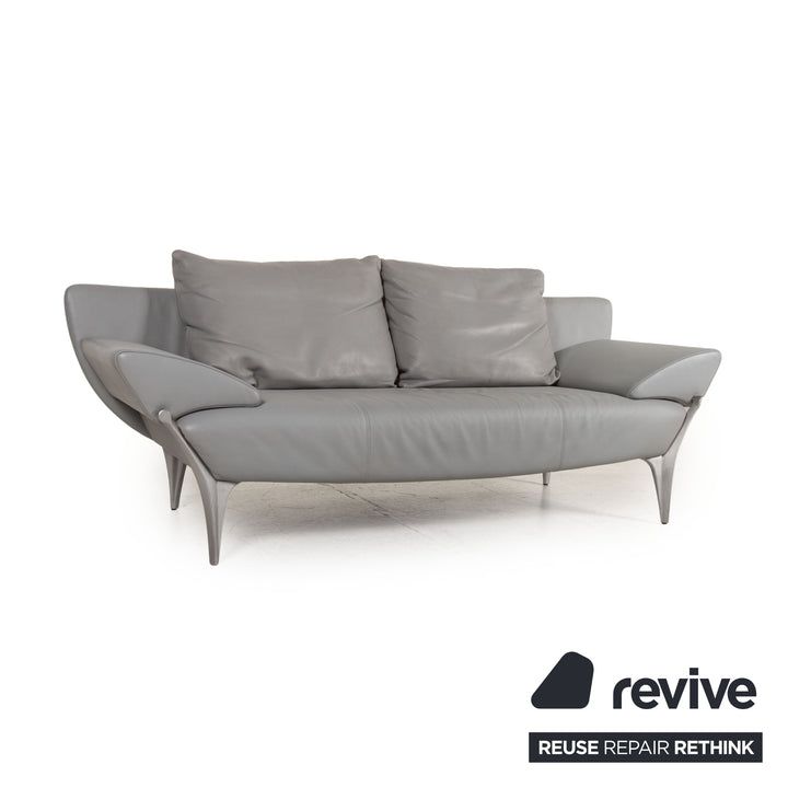 Rolf Benz 1600 Leder Sofa Grau Zweisitzer Funktion Armlehnenfunktion Couch