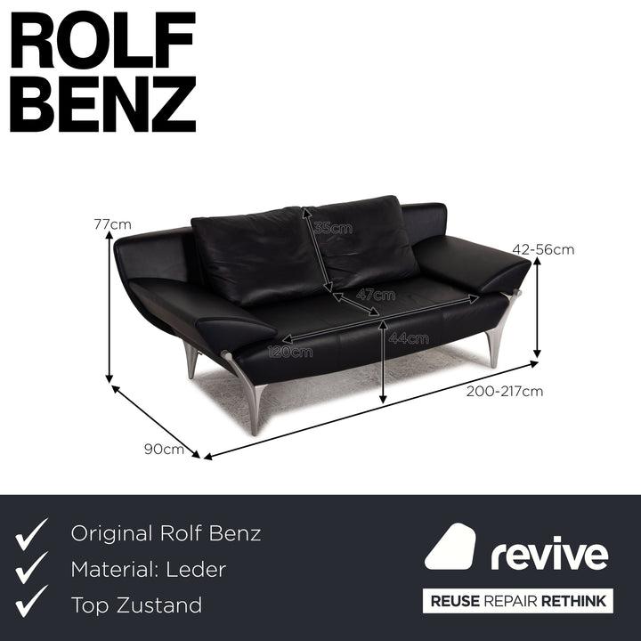 Rolf Benz 1600 leather two-seater dark blue sofa couch function