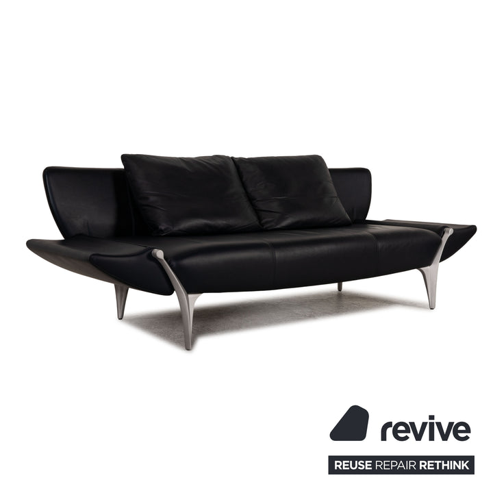 Rolf Benz 1600 leather two-seater dark blue sofa couch function