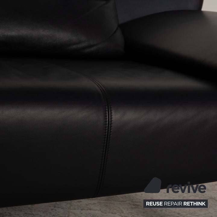 Rolf Benz 1600 leather two-seater dark blue sofa couch function