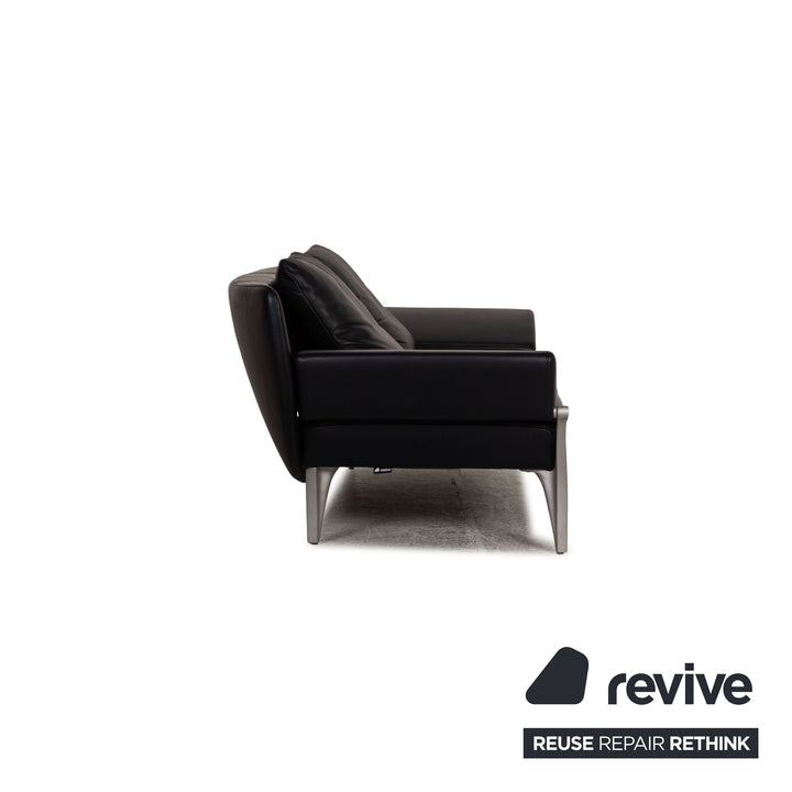 Rolf Benz 1600 leather two-seater dark blue sofa couch function