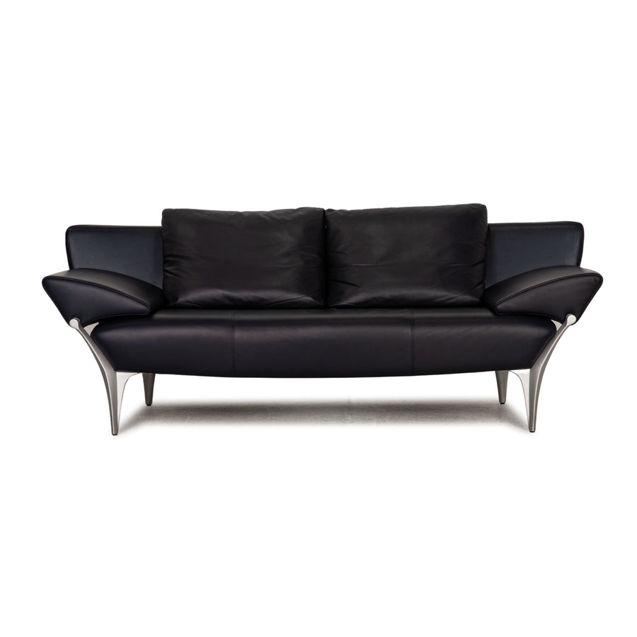 Rolf Benz 1600 leather two-seater dark blue sofa couch function
