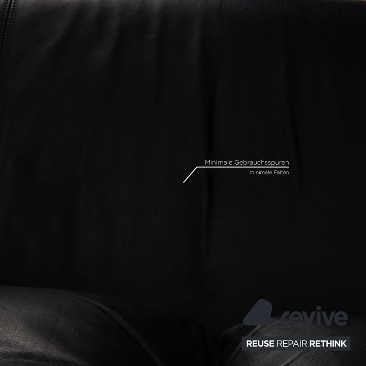 Rolf Benz 1600 leather two-seater dark blue sofa couch function