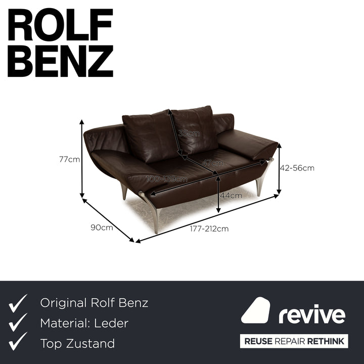 Rolf Benz 1600 leather two-seater dark brown manual function