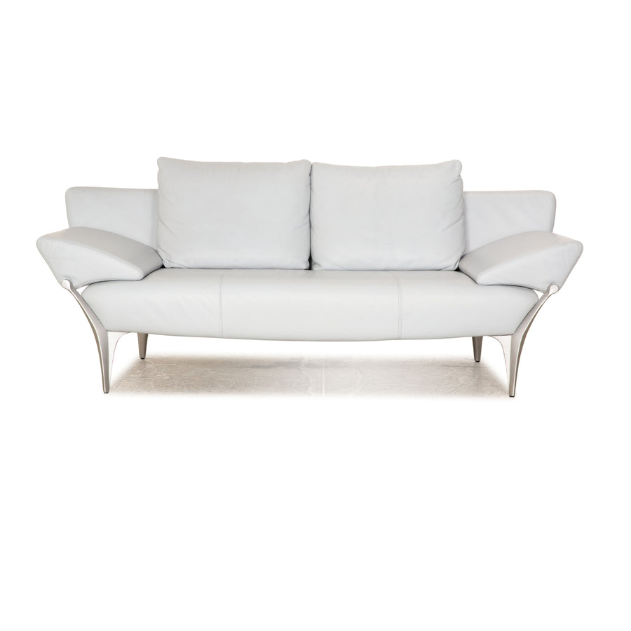 Rolf Benz 1600 leather two-seater ice blue manual function sofa couch