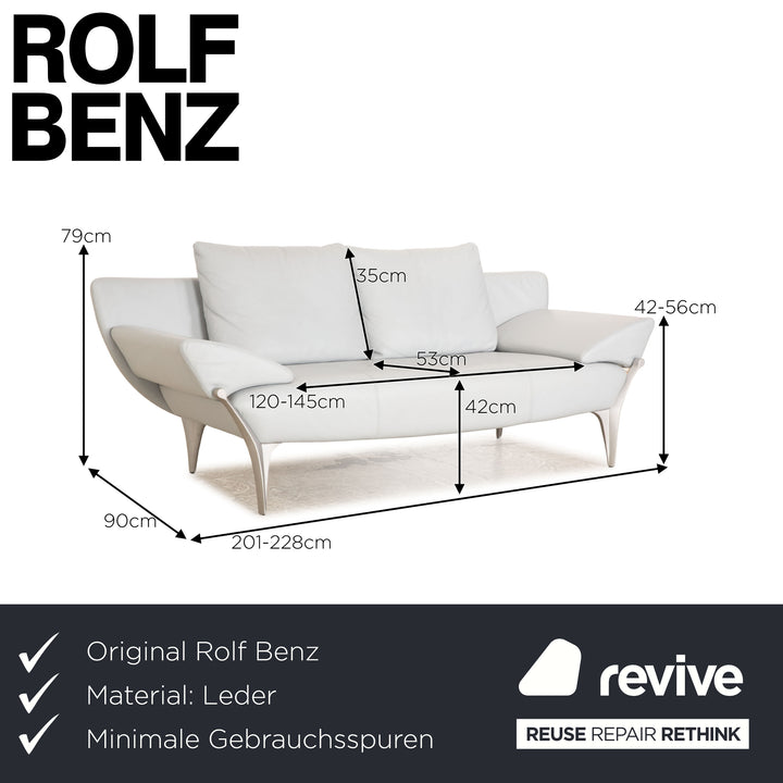 Rolf Benz 1600 leather two-seater ice blue manual function sofa couch