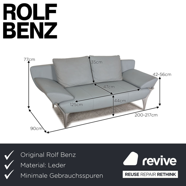 Rolf Benz 1600 leather two-seater ice blue sofa couch function