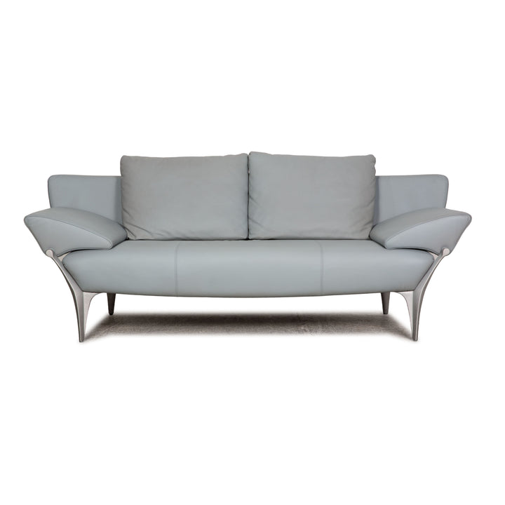 Rolf Benz 1600 leather two-seater ice blue sofa couch function