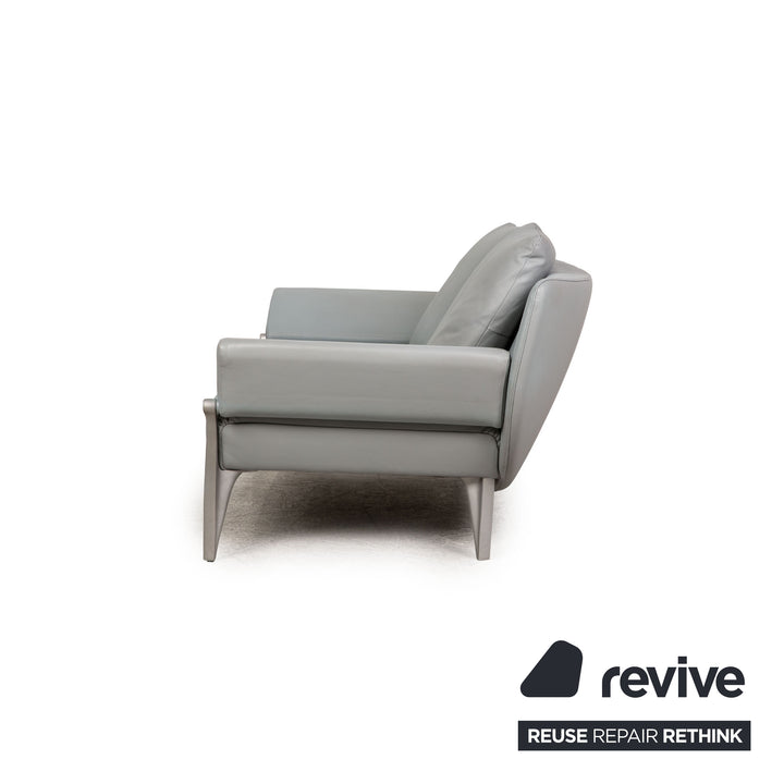 Rolf Benz 1600 leather two-seater ice blue sofa couch function