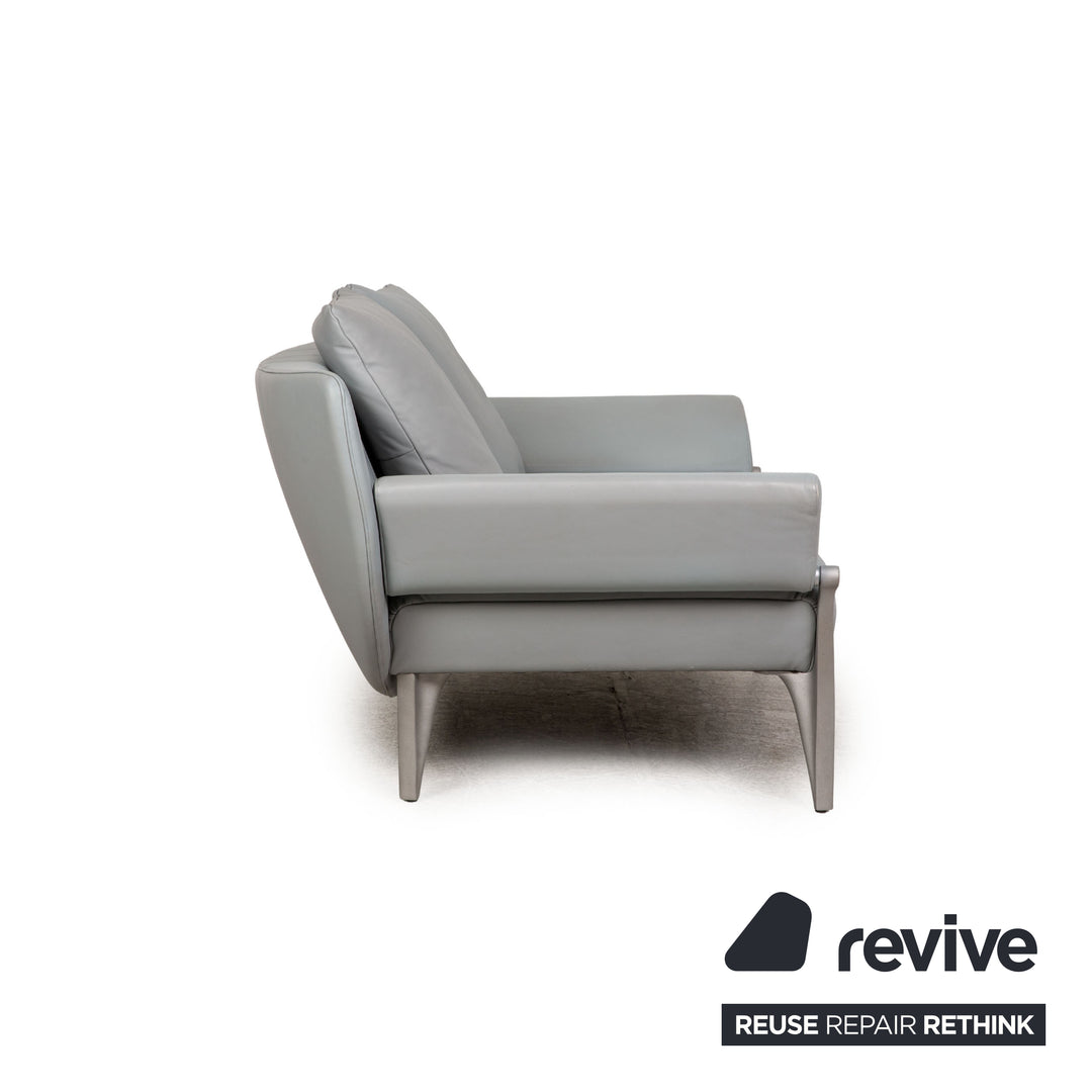 Rolf Benz 1600 leather two-seater ice blue sofa couch function