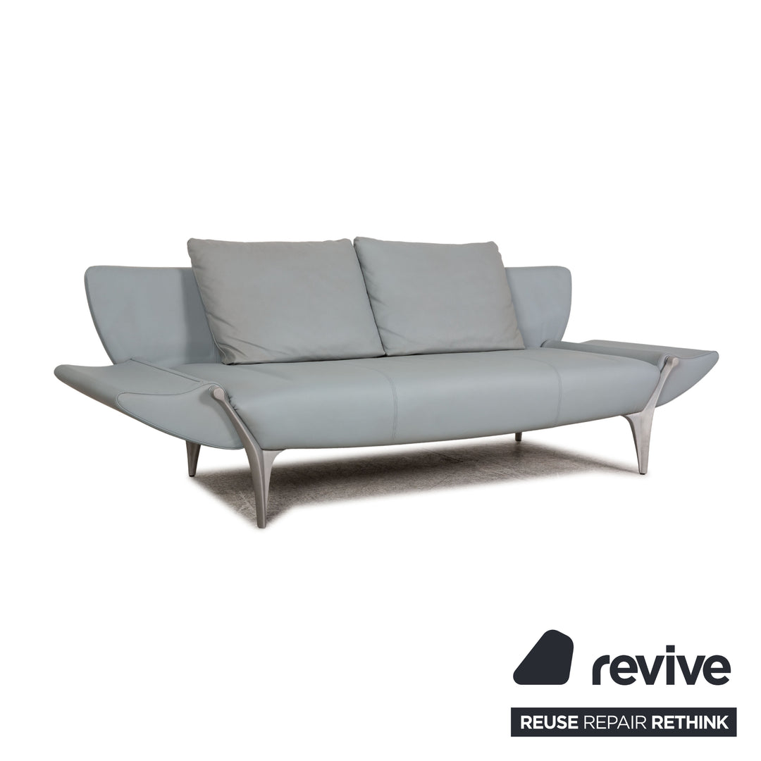 Rolf Benz 1600 leather two-seater ice blue sofa couch function