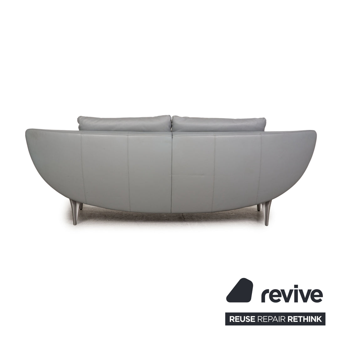 Rolf Benz 1600 leather two-seater ice blue sofa couch function