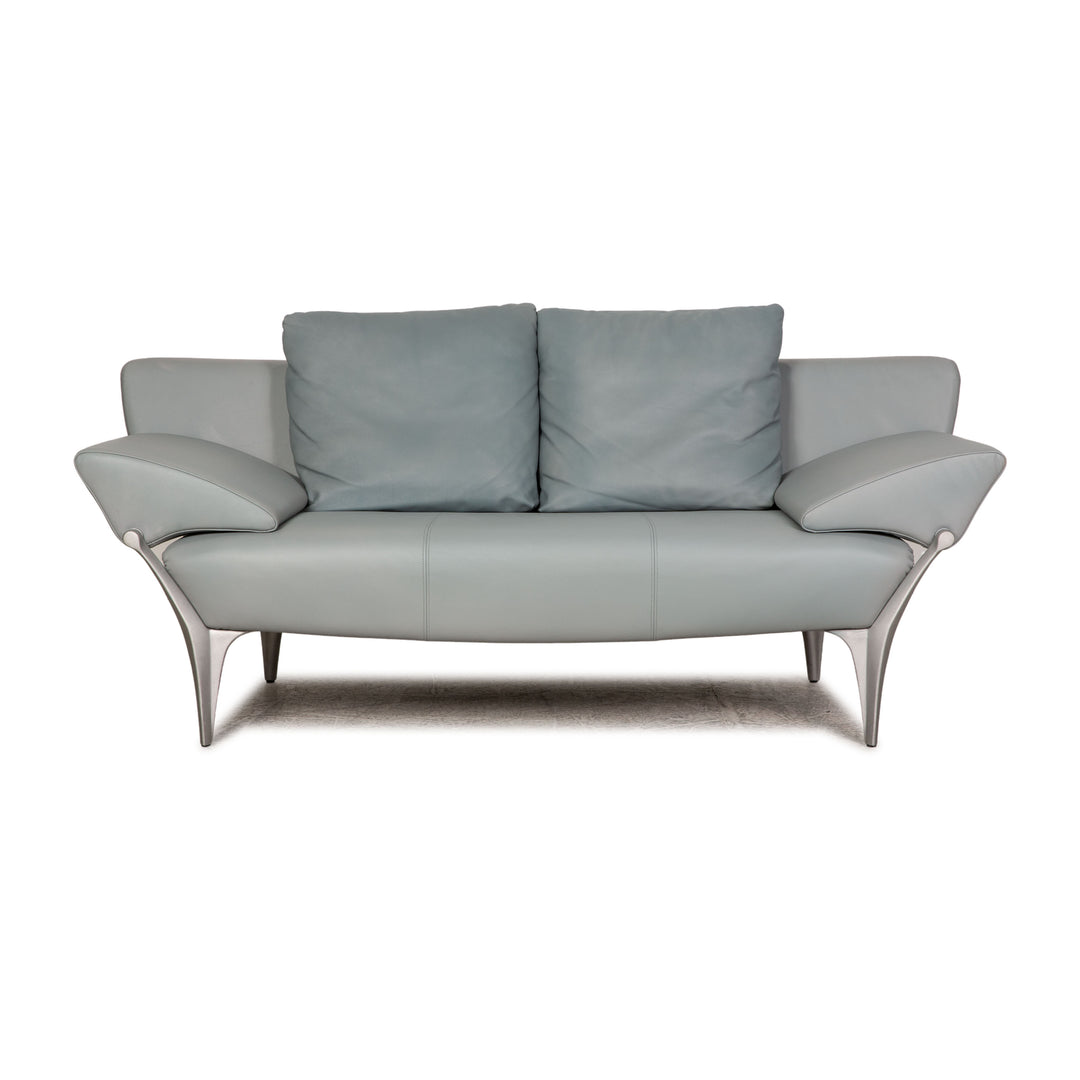 Rolf Benz 1600 leather two-seater grey-blue ice-blue sofa couch function