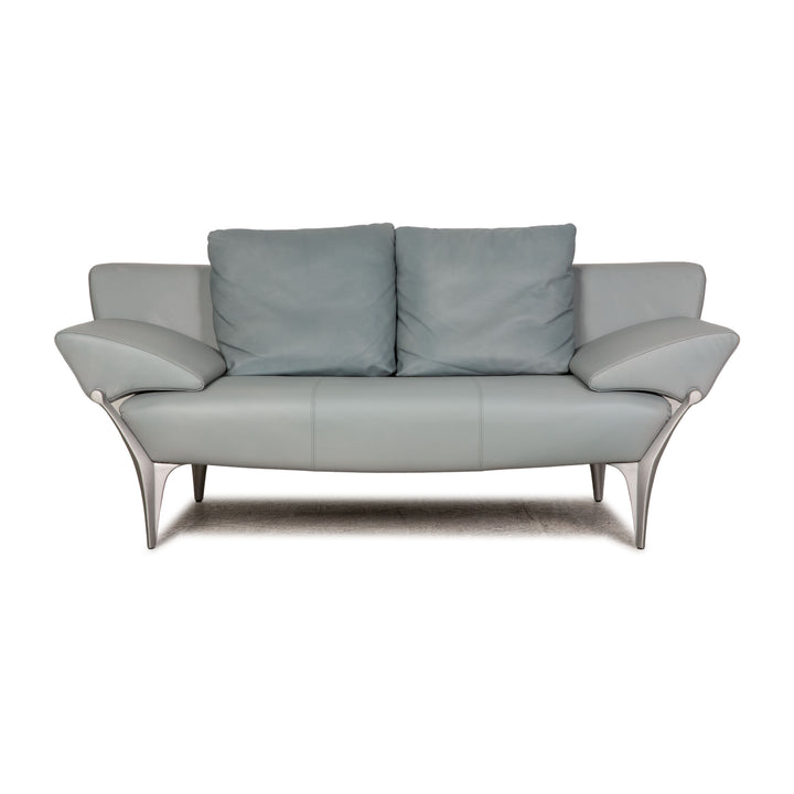 Rolf Benz 1600 leather two-seater grey-blue ice-blue sofa couch function