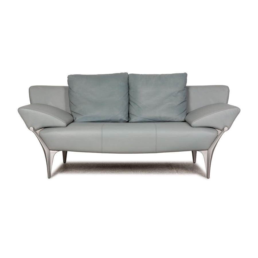 Rolf Benz 1600 leather two-seater grey-blue ice-blue sofa couch function