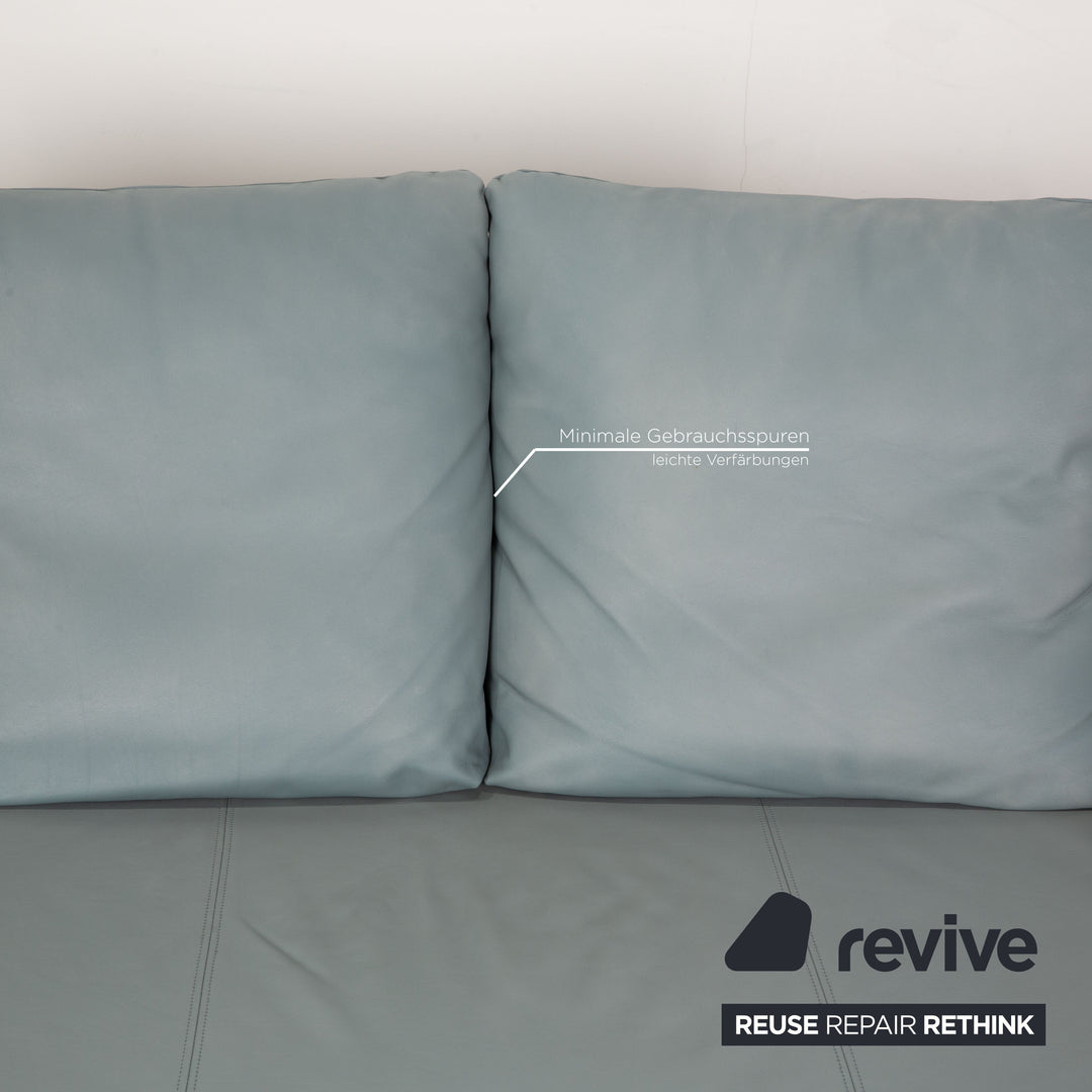 Rolf Benz 1600 leather two-seater grey-blue ice-blue sofa couch function