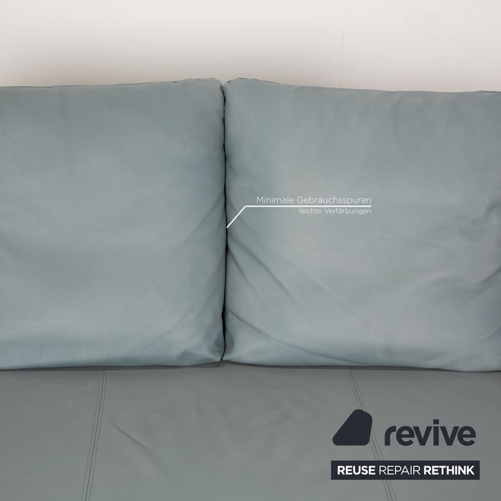 Rolf Benz 1600 leather two-seater grey-blue ice-blue sofa couch function