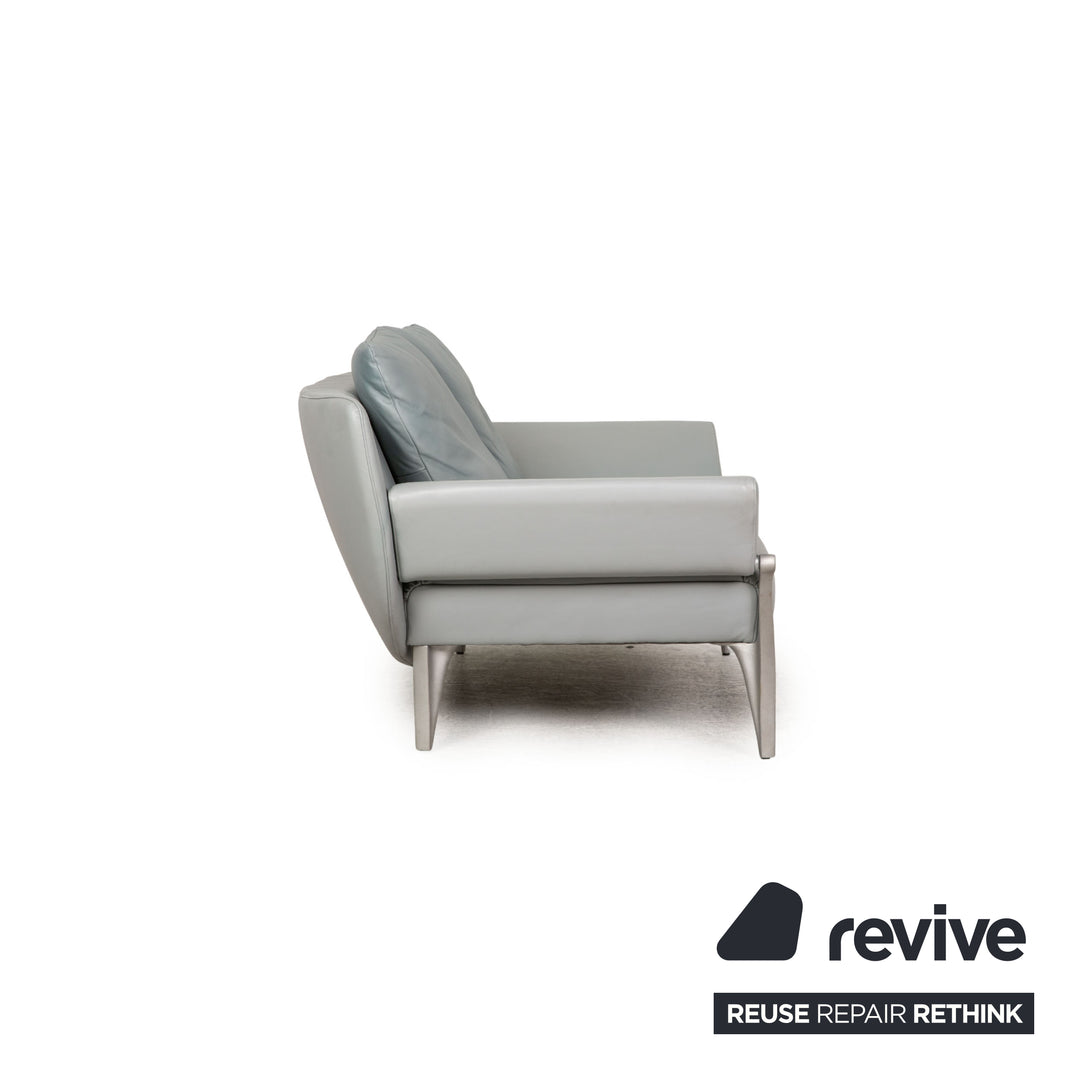 Rolf Benz 1600 leather two-seater grey-blue ice-blue sofa couch function
