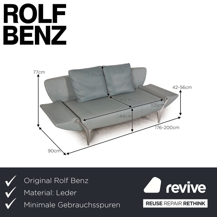 Rolf Benz 1600 leather two-seater grey-blue ice-blue sofa couch function