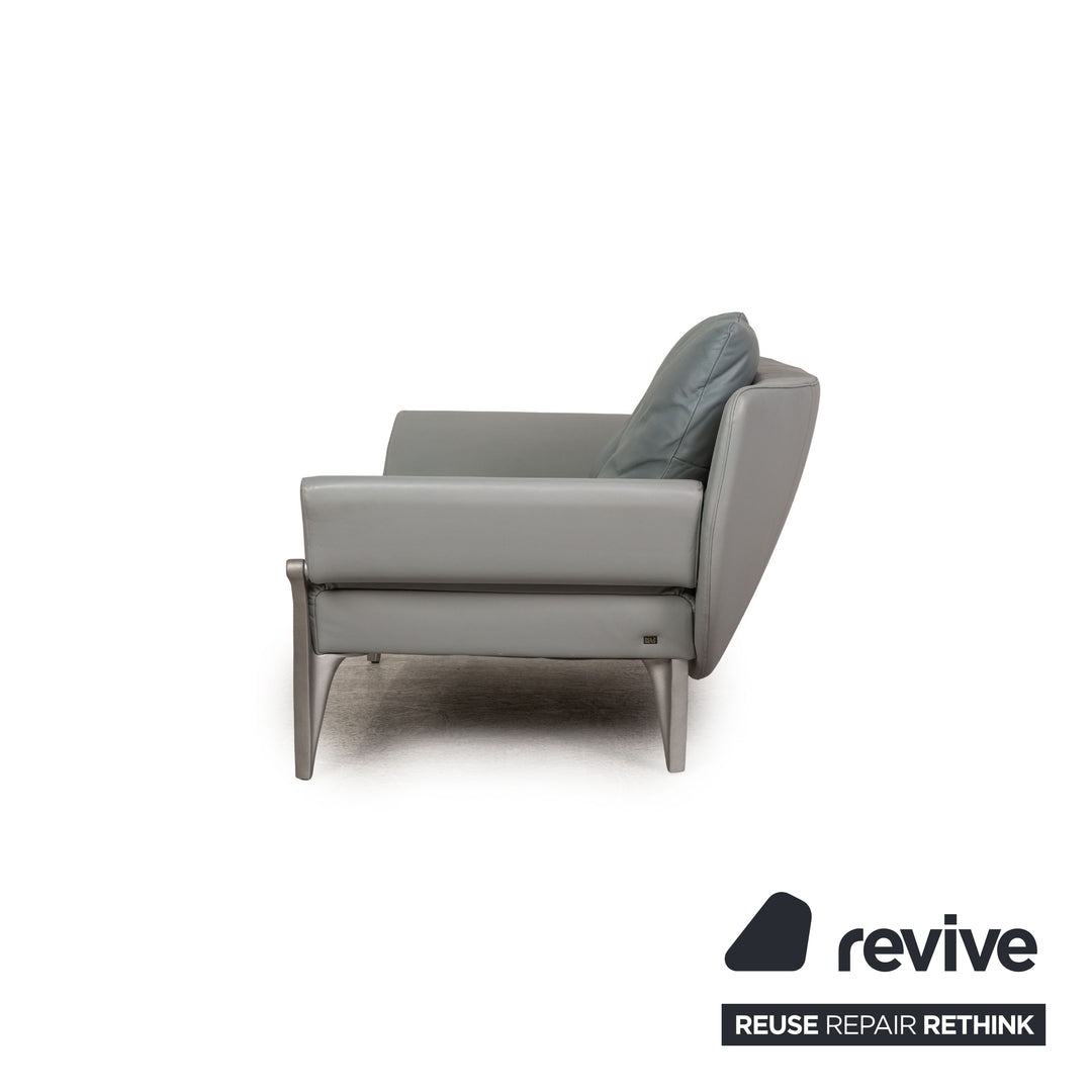 Rolf Benz 1600 leather two-seater grey-blue ice-blue sofa couch function