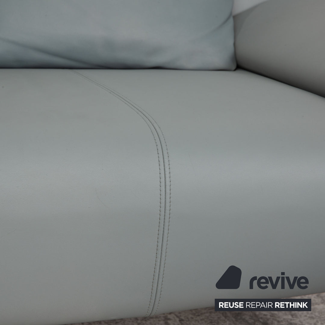 Rolf Benz 1600 leather two-seater grey-blue ice-blue sofa couch function
