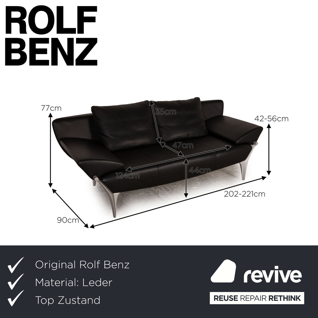 Rolf Benz 1600 leather two-seater black sofa couch function