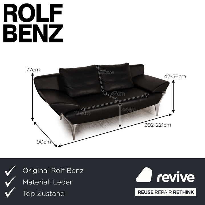 Rolf Benz 1600 leather two-seater black sofa couch function