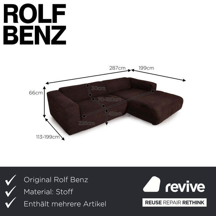 Rolf Benz 187 Stoff Sofa Garnitur Dunkelbraun Ecksofa Hocker Couch
