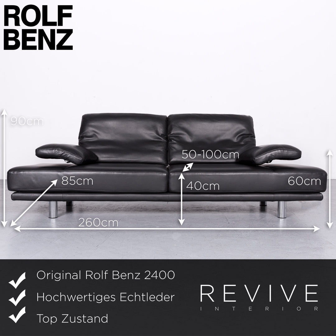 Rolf Benz 2400 designer leather sofa black genuine leather two-seater couch #6732