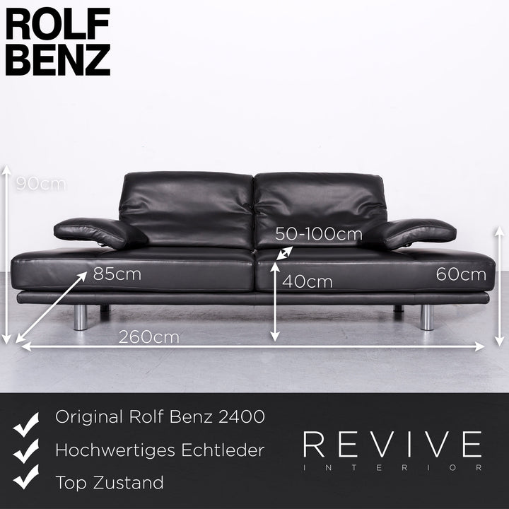 Rolf Benz 2400 designer leather sofa black genuine leather two-seater couch #6732