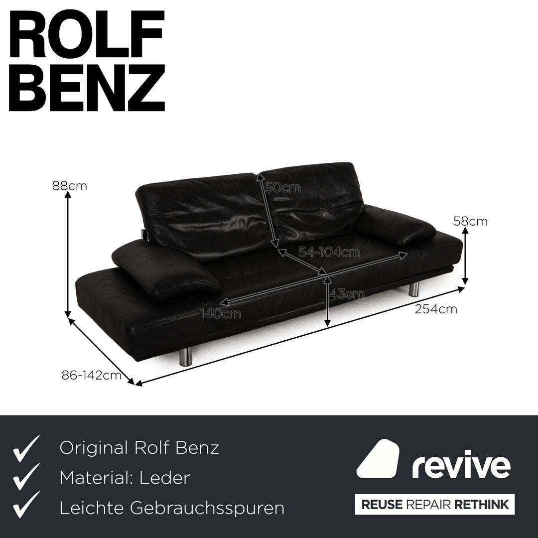 Rolf Benz 2400 leather three-seater black sofa couch function