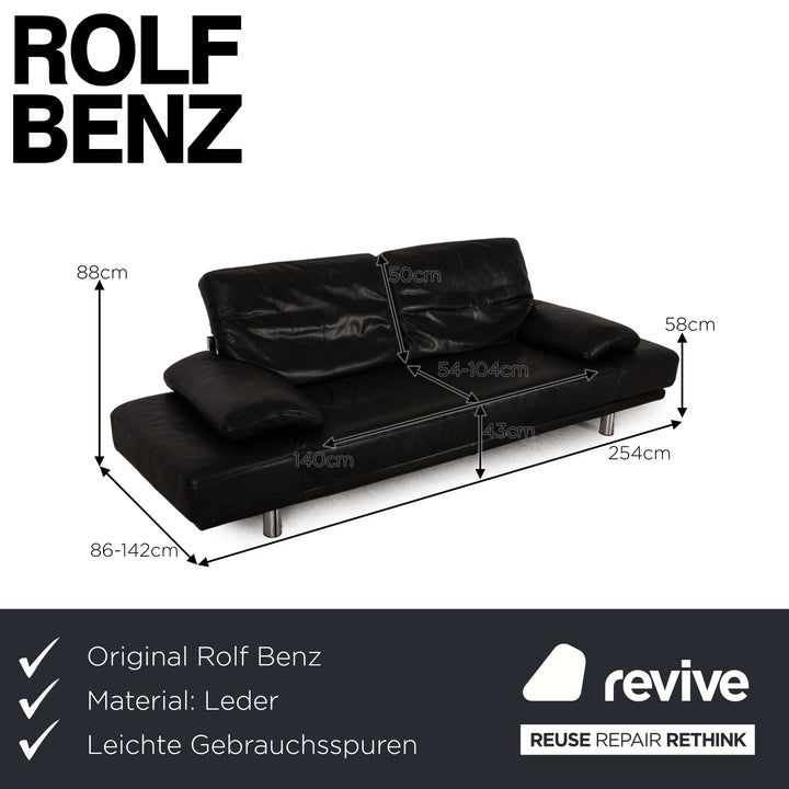 Rolf Benz 2400 leather three-seater black sofa couch function