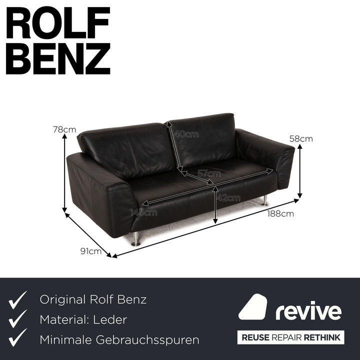 Rolf Benz 250 Leder Dreisitzer Schwarz Sofa Couch