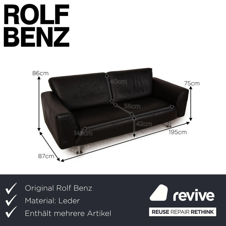Rolf Benz 250 Leder Sofa Garnitur Schwarz Dreisitzer Hocker Couch