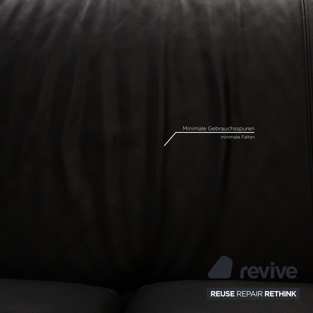 Rolf Benz 250 Leder Sofa Garnitur Schwarz Dreisitzer Hocker Couch