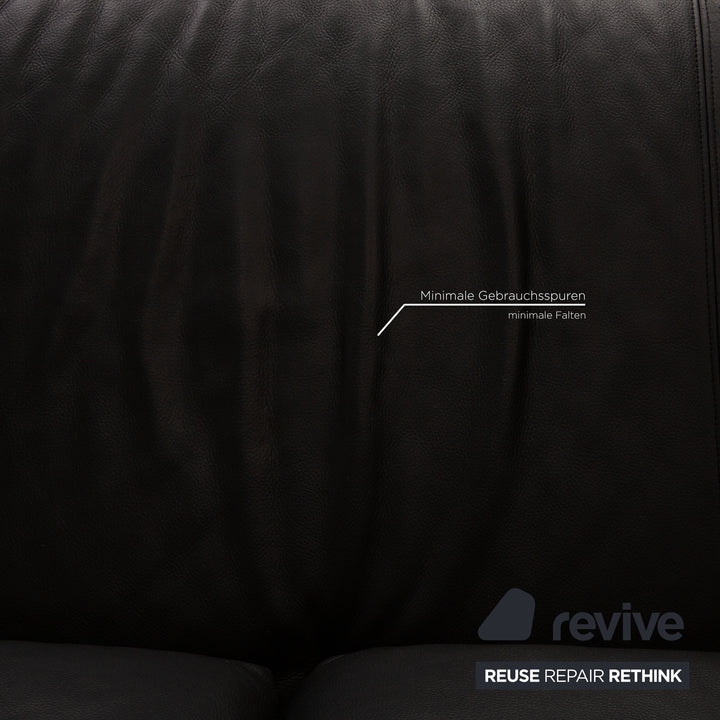 Rolf Benz 250 Leder Sofa Garnitur Schwarz Dreisitzer Hocker Couch