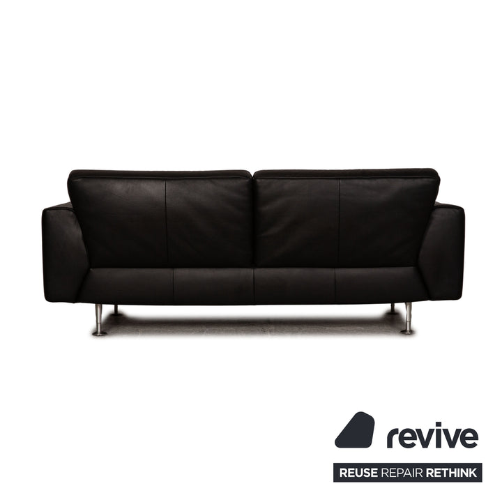 Rolf Benz 250 Leder Sofa Garnitur Schwarz Dreisitzer Hocker Couch