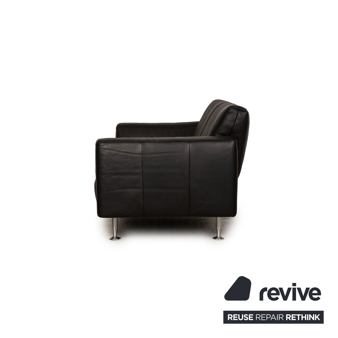 Rolf Benz 250 Leder Sofa Garnitur Schwarz Dreisitzer Hocker Couch