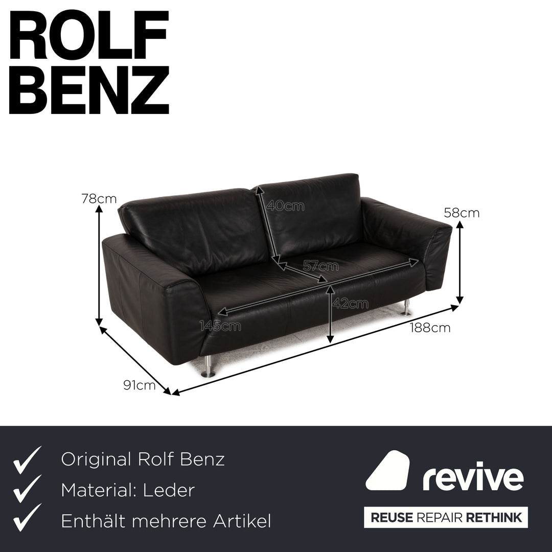 Rolf Benz 250 Leder Sofa Garnitur Schwarz Dreisitzer Sofa Couch