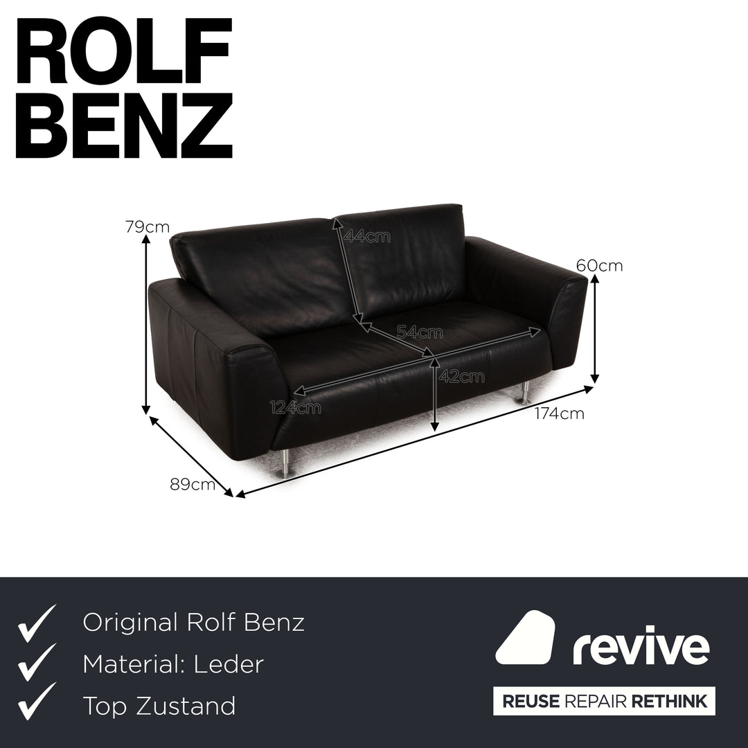 Rolf Benz 250 Leder Zweisitzer Schwarz Sofa Couch