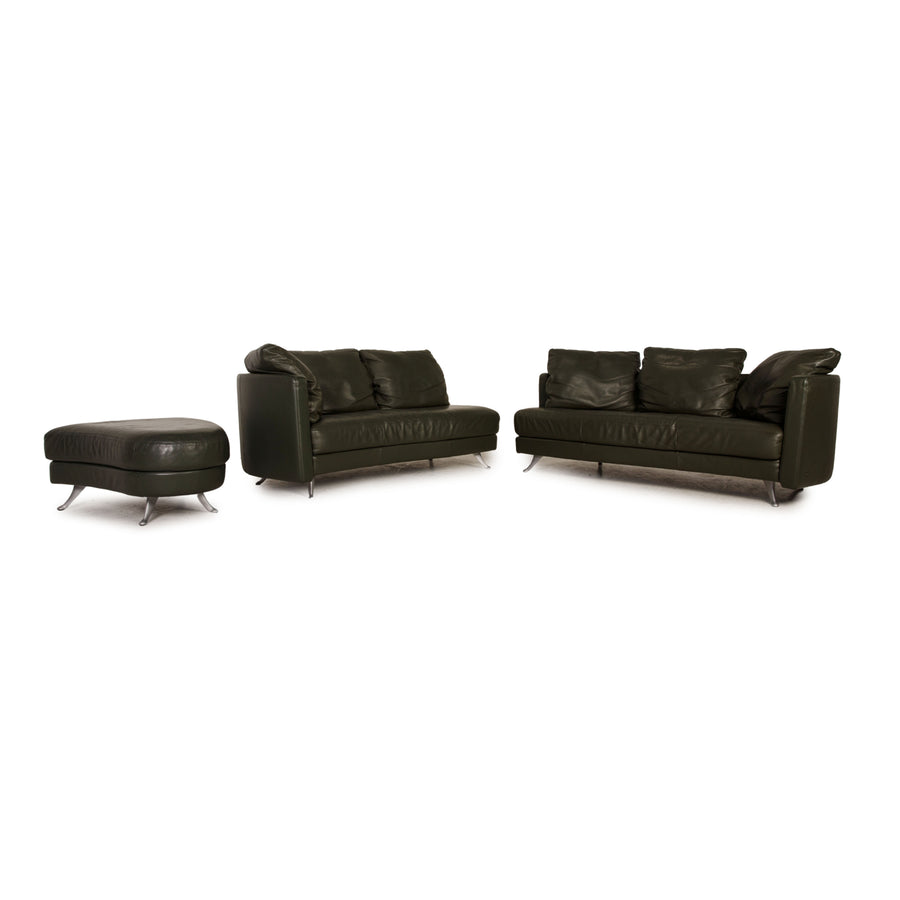 Rolf Benz 2500 leather sofa set dark green 2x two-seater stool