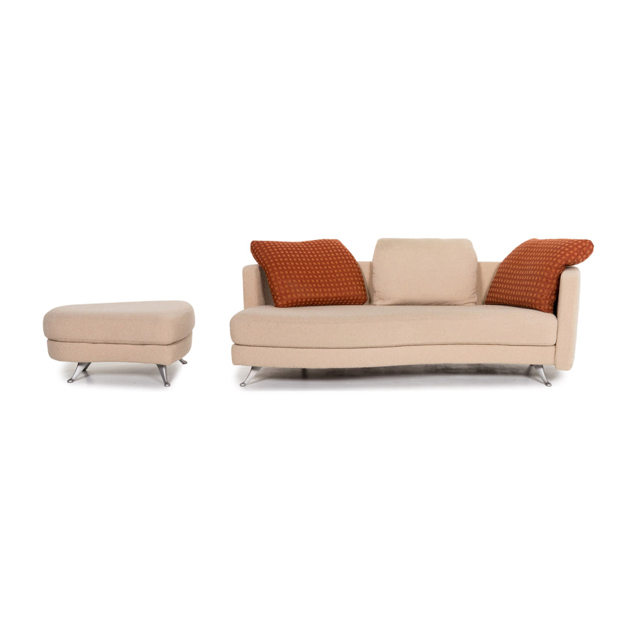 Rolf Benz 2500 fabric sofa set beige 1x two-seater 1x stool #13422