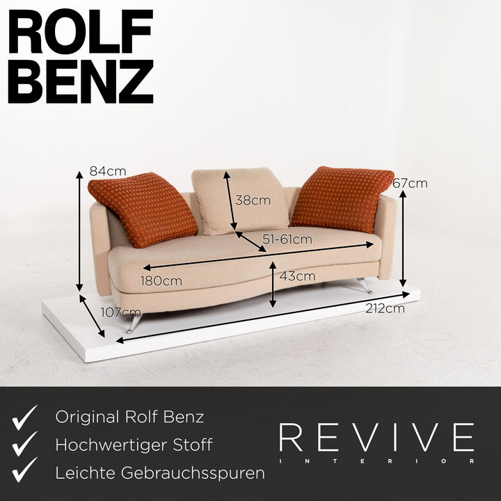 Rolf Benz 2500 fabric sofa set beige 1x two-seater 1x stool #13422