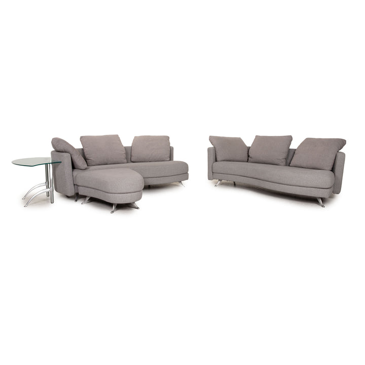 Rolf Benz 2500 Stoff Sofa Garnitur Grau 2xZweisitzer Hocker Glastisch