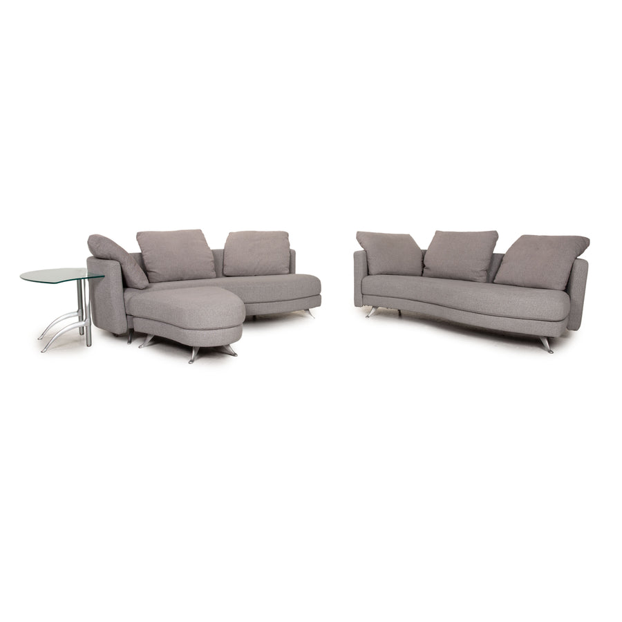 Rolf Benz 2500 Stoff Sofa Garnitur Grau 2xZweisitzer Hocker Glastisch
