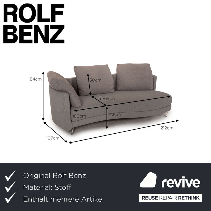 Rolf Benz 2500 Stoff Sofa Garnitur Grau 2xZweisitzer Hocker Glastisch