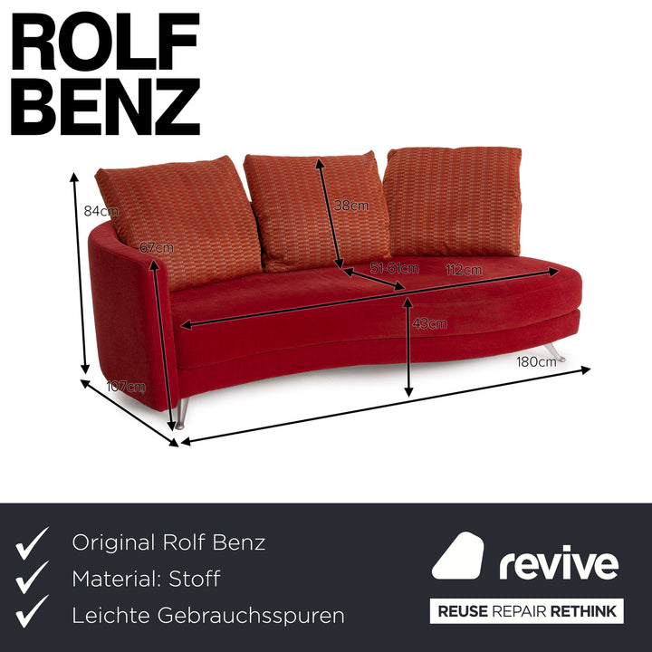 Rolf Benz 2500 Stoff Sofa Rot Dreisitzer inkl. Hocker Garnitur