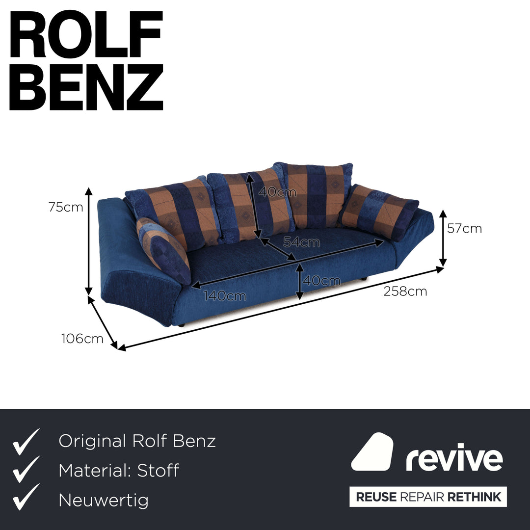 Rolf Benz 300 fabric sofa blue two-seater couch new cover