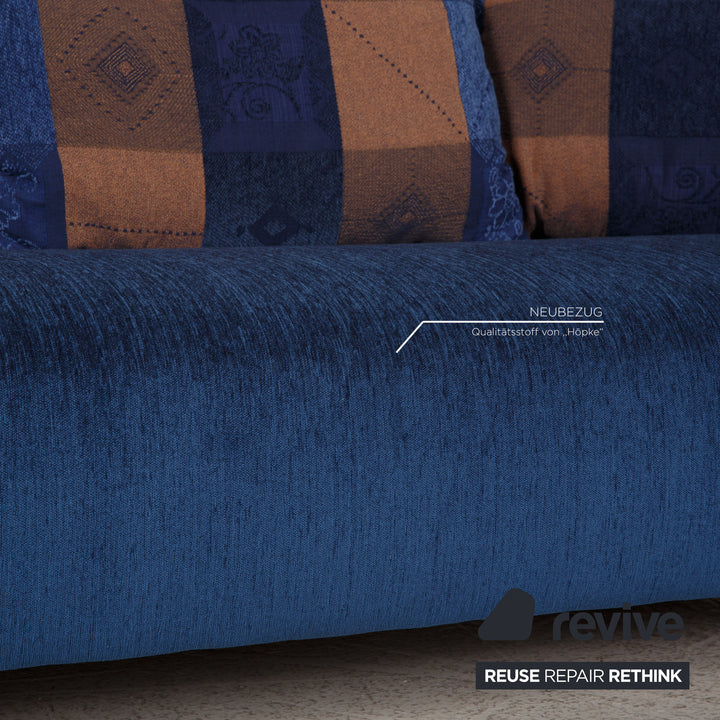 Rolf Benz 300 Stoff Sofa Garnitur Blau Zweisitzer Hocker Couch Neubezug